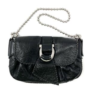 RARE Vintage Ferragamo 90s Y2K Gancini Black Floral Leather Mini Shoulder Bag